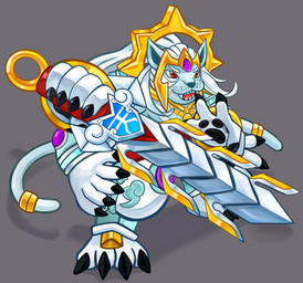 4_arms anthro claws crown fur hair headgear male multi_arm multi_limb muscular muscular_anthro muscular_male pawpads ponytail red_eyes solo white_body white_fur white_hair ice_fire_01 bandai_namco digimon digimon_beatbreak digimon_(species) felid feline habakirimon mammal absurd_res hi_res