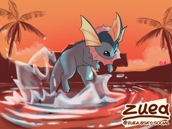 ambiguous_gender blue_body detailed_background feral partially_submerged solo sunset water wet zuea nintendo pokemon eeveelution generation_1_pokemon pokemon_(species) vaporeon 4:3 absurd_res clip_studio_paint_(artwork) digital_media_(artwork) hi_res shaded
