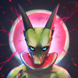 anthro black_claws black_horn black_sclera blue_eyes claws finger_claws food front_view fruit furgonomic_piercing furgonomics green_body horn horn_piercing horn_ring_(piercing) looking_at_viewer male melon nude piercing plant ring_piercing simple_background solo watermelon lostgoose scree_(character) lizard reptile scalie 1:1 2022 bust_portrait dated hi_res icon portrait signature