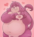 belly facial_piercing fupa genitals grin heart_symbol male moob_grab moobs nipples nose_piercing overweight overweight_male pawpads penis piercing smile snaggle_tooth solo damingo damingo_(character) bear binturong felid feline hybrid mammal viverrid hi_res