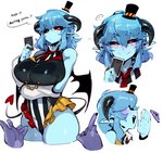 blue_body blue_hair blue_skin breasts duo ellipsis female fingers hair horn humanoid_pointy_ears not_furry pointy_ears smile solo spade_tail tail text doppel vtuber docu_(doppel) opalu_(character) horned_humanoid humanoid tailed_humanoid english_text hi_res