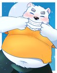 anthro belly big_belly blush clothing eyes_closed kemono male navel overweight overweight_male shirt solo topwear udontarai utau shirane_kan bear mammal polar_bear ursine 2022 absurd_res hi_res