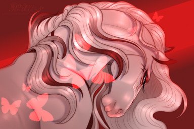 blood blood_from_eye bodily_fluids crying eyelashes female female_feral feral glistening glistening_eyes mane mouth_closed red_mane side_view simple_background solo tears white_body white_mane huskii-s equid equine horse mammal hi_res signature