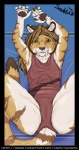2010 anthro arms_above_head breasts camel_toe clothing fangs felid female jessie_(sookta) leotard mammal monotone_clothing monotone_leotard pantherine saber-toothed_tiger sabertooth_(anatomy) small_breasts solo sookta spread_legs spreading stripes tail teeth tiger