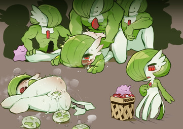 blush bodily_fluids chibi egg female genital_fluids green_hair group hair male male/female not_furry one_eye_obstructed open_mouth oviposition penetration pokemon_egg pregnant red_eyes saliva standing sweat thick_calves thick_leg thick_thighs tongue vaginal vaginal_fluids vaginal_oviposition vaginal_penetration tenyati nintendo pokemon ditto_(pokemon) gardevoir generation_1_pokemon generation_3_pokemon pokemon_(species) 2021 hi_res