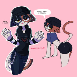 anthro beanie bent_over bottomwear clothed clothing crop_top female hat headgear headwear hoodie hotpants multicolored_body multiple_poses pose shirt shorts simple_background solo speech_bubble talking_to_viewer text topwear yellow_eyes megustaelpan epic_games fortnite meow_skulls domestic_cat felid feline felis mammal 1:1 2026 absurd_res colored english_text hi_res multiple_scenes shaded
