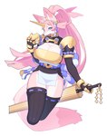 anthro big_breasts breasts cleavage clothed clothing female female_anthro fur hair kemono multicolored_body multicolored_fur pink_body pink_fur pink_hair solo umbrella yamame513 canid canine mammal hi_res