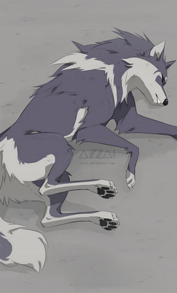 ambiguous_gender black_nose black_pawpads claws eyes_closed feral fur grey_background grey_body grey_fur grey_markings long_snout lying markings nude on_side pawpads simple_background snout solo tail teeth white_claws azzai azzai_wanderia_(azzai) canid canine canis mammal wolf 2019 cel_shading colored colored_sketch digital_drawing_(artwork) digital_media_(artwork) shaded sketch