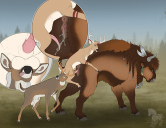 anatomically_correct anatomically_correct_genitalia anatomically_correct_penis anatomically_correct_vulva animal_genitalia animal_penis animal_vulva antlers anus assisted_sex balls balls_on_face bisexual bodily_fluids butt cervine_genitalia cervine_penis cloven_hooves cum cum_in_vagina cum_inside erection female female_penetrated feral feral_on_feral feral_penetrated feral_penetrating feral_penetrating_feral fully_sheathed fur genital_fluids genitals group group_sex hair hooves horn interspecies larger_female larger_penetrated male male/female male/male male_penetrating male_penetrating_female penetration penile penile_penetration penis penis_in_vagina puffy_anus sex sheath size_difference smaller_male smile standing tail these_aren't_my_glasses threesome tongue tongue_out trio vaginal vaginal_penetration vulva fenn.perrox bison bovid bovine deer mammal 2025 digital_drawing_(artwork) digital_media_(artwork) hi_res