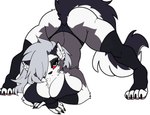 anthro ass_up bedroom_eyes big_breasts big_butt bikini breast_squish breasts butt cheek_tuft claws clothing ear_piercing ear_ring ears_up eyelashes eyeshadow facial_tuft female fluffy fluffy_tail fur fur_markings gloves hair handwear jack-o'_pose leggings legwear long_hair looking_at_viewer makeup markings narrowed_eyes pawpads paws piercing pose red_sclera ring_piercing seducing_viewer seductive sexy_eyes solo spread_legs spreading squish swimwear tail thick_thighs tuft two-piece_swimsuit white_body white_fur james_andromeda helluva_boss mythology loona_(helluva_boss) canid canid_demon canine demon hellhound mammal mythological_canine mythological_creature absurd_res digital_drawing_(artwork) digital_media_(artwork) digital_painting_(artwork) hi_res painting_(artwork) pinup sketch