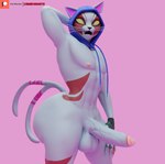 anthro balls big_butt biped black_nose blue_hood butt cybernetic_hand cybernetics empty_eyes erection fangs forked_tail fur furgonomic_headwear furgonomic_hood furgonomics genitals glans hand_behind_head hand_on_leg hand_on_own_leg hand_on_own_thigh hand_on_thigh hood_only machine male multicolored_body multicolored_fur navel nipples open_mouth patreon_logo penis pink_background pink_inner_ear red_body red_fur simple_background solo tail teeth two_tone_body two_tone_fur unusual_anatomy unusual_tail vein veiny_penis whiskers white_body white_fur yellow_eyes camseven asian_mythology east_asian_mythology epic_games fortnite japanese_mythology mythology patreon nyanja_(fortnite) felid mammal nekomata yokai 3d_(artwork) digital_media_(artwork) hi_res