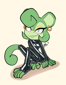 anthro black_bodysuit black_clothing black_latex black_skinsuit blue_eyes bodysuit breasts clothed clothed_anthro clothed_female clothing ear_piercing ear_ring female fur green_body green_fur green_hair hair latex latex_bodysuit latex_clothing latex_skinsuit looking_at_viewer piercing ring_piercing skinsuit solo tail tight_clothing lettuce_(artist) idw_publishing sega sonic_the_hedgehog_(comics) sonic_the_hedgehog_(idw) sonic_the_hedgehog_(series) claire_voyance atelid haplorhine howler_monkey mammal monkey new_world_monkey primate 2026 absurd_res hi_res