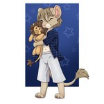 anthro biped clothed clothing eyebrows eyes_closed hug hugging_object hugging_plushie male paws plushie smile solo tail tail_tuft tuft young young_anthro young_male akira_volfsar leo_drago_(vendetto) felid lion mammal pantherine 1:1 hi_res