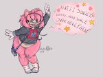 anthro bottom_heavy bottomless braces clothed clothing curvy_anthro curvy_female curvy_figure female gesture green_eyes hair happy nerd pink_hair sharp_teeth slightly_chubby smile solo teeth waving khutokun sega sonic_the_hedgehog_(series) amy_rose eulipotyphlan hedgehog mammal