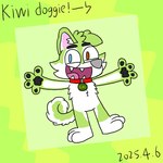 3_toes 4_fingers anthro arms_out asymmetrical_ears belly bigthyblues black_eyes black_pawpads black_paws blue_eyes brown_eyes brown_nose cheek_tuft collar collar_tag curled_tail eyebrows facial_tuft feet fingers floppy_ears fluffy fluffy_chest fluffy_tail front_view fur fur_markings green_background green_body green_fur grey_nose head_tuft heterochromia male markings multicolored_body multicolored_fur name_on_collar narrowed_eyes open_mouth pattern_background pawpads pink_body pink_skin pink_tongue pointy_ears prick_ears red_collar sharp_teeth simple_background solo standing tail teeth text toes tongue tuft two_tone_body two_tone_fur two_tone_tail white_belly white_body white_fur year kiwifruitdev kiwano_maxwell canid canine canis domestic_dog husky mammal mixed_breed nordic_sled_dog siberian_husky spitz 2025 dated