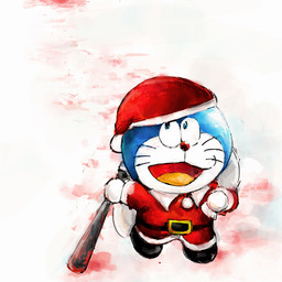 anthro bat_(object) belt blood blood_on_weapon blue_body blue_fur bodily_fluids boots christmas_clothing christmas_headwear clothing costume footwear front_view fur hat headgear headwear holidays looking_at_viewer machine male open_mouth red_clothing red_nose sack santa_costume santa_hat shoes snow solo standing tongue weapon whiskers white_body white_fur mt_tg christmas doraemon doraemon_(character) domestic_cat felid feline felis mammal robot 1:1 2018 shaded