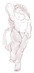 abs anthro asian_clothing clothed clothing dakimakura east_asian_clothing fundoshi japanese_clothing looking_at_viewer male muscular muscular_anthro muscular_male pecs simple_background solo underwear white_background manya sega shining_(sega) shining_force shining_wind rouen_(shining) canid canine canis mammal wolf dakimakura_design monochrome