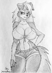 amazon anthro big_breasts bottomwear breasts canid canine clothing country_girl cutoffs daisy_dukes dawn_(jeremy_bernal) denim denim_bottomwear denim_clothing female fluffy fluffy_tail hi_res hotpants mammal omgawd shirt shorts sketch smile solo tail tall three-quarter_view tied_shirt topwear