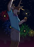 american_flag anthro antlers bottomwear bow_tie buckteeth cargo_shorts celebrating clothing fingers fur holidays hooved_fingers hooves horn male multicolored_body multicolored_fur night outside polo_shirt raised_arm shirt shorts sky solo sparkler star starry_sky teeth topwear two_tone_body two_tone_fur united_states_of_america dirty_the_thing 4th_of_july deer mammal mule_deer new_world_deer hi_res