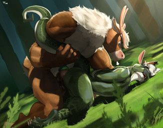 anal anal_penetration animal_genitalia animal_penis anthro antlers balls big_muscles blue_eyes duo dutch_angle equine_genitalia equine_penis erection forest genitals grass green_body green_scales hair horn male male/male male_penetrated male_penetrating male_penetrating_male muscular muscular_anthro muscular_male nature nude on_grass on_ground penetration penile penile_penetration penis penis_in_ass plant scales sex tail tail_grab tree white_hair tintiai deer kobold mammal new_world_deer reindeer scalie