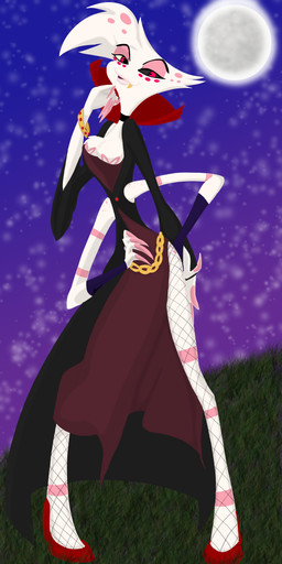 anthro bracelet clothed clothing collar crossgender dress female footwear gold_(metal) gold_tooth grass holidays jewelry mtf_crossgender night plant shoes solo white_body red_panda_qt halloween hazbin_hotel hellaverse angel_dust arachnid arthropod demon vampire 2019 absurd_res hi_res