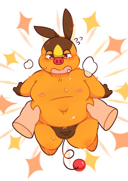 anthro anthrofied belly duo flaccid genitals kemono male micropenis moobs navel orange_body overweight overweight_male penis small_penis solo solo_focus porkflo55 nintendo pokemon generation_5_pokemon pokemon_(species) tepig 2026 absurd_res censored hi_res