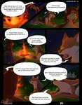 ambiguous_gender anthro claws clothed clothing dialogue duo feral fire fireplace fur hair male night open_mouth outside simple_background speech_bubble text nomuralok rena_(rena0107) rex_(nomuralok) canid canine canis mammal wolf 2022 comic digital_media_(artwork) english_text hi_res