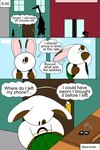 anthro backpack big_teeth brown_body brown_fur electronics fur male phone phone_call solo speech_bubble text white_body white_fur chefrens background_character sqwishi_(chefrens) lagomorph mammal 2:3 absurd_res comic english_text hi_res