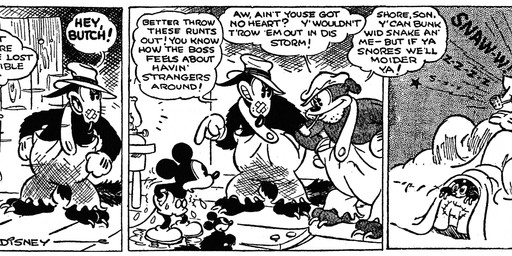 anthro bandage bed bottomwear clothed clothing dialogue electricity feet feral fingers footwear fur furniture gesture gloves group hand_gesture handwear hat headgear headwear inside lightning lying male on_back on_bed onomatopoeia open_mouth pants pointing raining shoes sleeping smoking_pipe snoring sound_effects standing tail teeth text toes vowelless vowelless_sound_effect walking wet zzz earl_duvall floyd_gottfredson disney public_domain butch_(mickey_mouse) mickey_mouse bulldog canid canine canis domestic_dog mammal mastiff molosser mouse murid murine mustelid musteline rodent sciurid tree_squirrel true_musteline weasel 1930 20th_century absurd_res ancient_art black_and_white comic dated english_text hi_res long_image monochrome wide_image