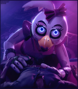 accessory anthro arm_accessory beak blue_eyes bow_ribbon clothing duo female genitals hair hair_accessory half-erect hand_under_shirt imminent_sex leotard lipstick looking_at_viewer machine makeup male male/female on_model penis pink_clothing pink_leotard mrcourage616 ashley_orange_(modeler) five_nights_at_freddy's five_nights_at_freddy's:_security_breach scottgames steel_wool_studios glamrock_chica animatronic avian bird chicken galliform phasianid robot 3d_(artwork) digital_media_(artwork) hi_res