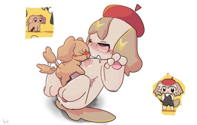 anthro beret blush clothing duo female feral genitals hat headgear headwear kissing male male/female meta penetration penis size_difference surprised tongue vaginal vulva unknown_artist characters_reacting_to_sad_breaking_news makemon bayachao_(makemon) canid canine canis domestic_dog humanoid mammal