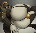 5_fingers anus anus_behind_thong anus_peek armor balls_in_underwear big_butt brown_armor butt butt_focus clothed clothing fingers garter_straps genitals green_eyes hair hand_on_leg hand_on_own_leg humanoid_genitalia humanoid_penis lying male on_side orange_hair penis simple_background solo thong underwear yellow_clothing yellow_thong yellow_underwear brouva atlus megami_tensei sega dagda_(megami_tensei) humanoid 2024 hi_res