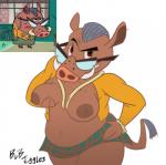 anthro bottomwear breasts clothed clothing eyewear female glasses hair looking_at_viewer nipples simple_background skirt solo bob-jiggles cartoon_network my_gym_partner's_a_monkey geraldine_shannon_warthog_(my_gym_partner's_a_monkey) mrs._warthog mammal suid suina warthog 2017 digital_media_(artwork)