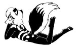 anthro barely_visible_breasts breasts feet_up female fur lying on_front solo striped_body striped_fur stripes tabbiewolf mammal mephitid skunk monochrome