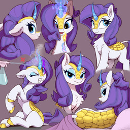 alternate_species blue_eyes eyelashes female feral fire fur hair match pupils purple_hair quadruped smile solo spray_bottle tail thick_thighs white_body rnghat friendship_is_magic hasbro my_little_pony rarity_(mlp) kirin_(mlp) 1:1 absurd_res hi_res multiple_images