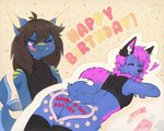 anthro birthday butt d-bay dairy_products duo female food happy herm intersex intersex/female intersex/intersex jelly_(food) whipped_cream jun_j9_(artist) reverie_(revdafox) sapphire_(lafix63) canid canine fish fox mammal marine shark 5:4 hi_res