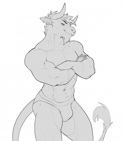 abs anthro bulge clothed clothing horn male muscular muscular_male piercing solo tail underwear underwear_only mischadot philip_mastema bovid caprine caprine_demon demon goat_demon hybrid mammal hi_res monochrome