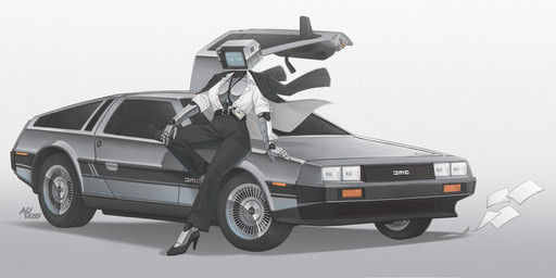 5_fingers biped black_clothing car closed_smile clothed clothing eyebrows eyelashes female fingers footwear for_a_head grey_body high_heels machine mouth_closed paper pose screen screen_face shoes smile solo standing text vehicle auveiss delorean melissa_graceford_(auveiss) humanoid object_head robot screen_head 2026 absurd_res artist_name english_text hi_res