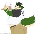 anthro blush bottomwear clothing green_body kemono male overweight overweight_male pants shirt simple_background solo topwear white_background moujya lifewonders live_a_hero mokdai canid canine canis domestic_dog mammal 2021 hi_res