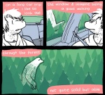 anthro car comic dialogue english_text forest inside_car macro mammal plant size_difference text tree unknown_species vehicle voln_(artist) walking