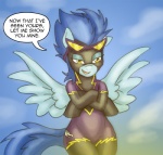 anthro blue_body blue_feathers comic crossed_arms dialogue english_text equid equine feathered_wings feathers female friendship_is_magic hasbro mammal my_little_pony mythological_creature mythological_equine mythology nightshade_(mlp) pegasus pluckyninja shadowbolts_(mlp) smile solo text wide_hips wings