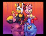 anthro areola big_breasts big_butt biped breast_size_difference breasts butt clothed clothing cosplay crossover_cosplay duo female female_anthro fingers grin half-closed_eyes huge_breasts huge_butt looking_back narrowed_eyes nipple_outline nipples smile wings dynamicfuncorner capcom darkstalkers sega sonic_the_hedgehog_(series) amy_rose lilith_aensland morrigan_aensland rouge_the_bat bat eulipotyphlan hedgehog mammal 2024 crossover digital_media_(artwork) hi_res