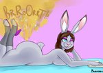 anthro breasts clothing eyeshadow eyewear fart fart_cloud fart_fetish female footwear footwear_only glasses heart_symbol high_heels holidays lipstick lying makeup mostly_nude on_front one_eye_closed sandals shoes solo baphowet easter lagomorph leporid mammal rabbit hi_res