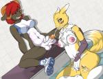 2014 anthro areola balls bench blue_eyes blush breasts cum cum_inside dickgirl dickgirl_on_female digimon female fur hair horn intersex mammal nipples nude penis pussy red_hair renamon sco0t shoes socks star_of_david tiled_floor tiled_wall
Rating: Explicit
Score: 28
User: sco0t
Date: March 21, 2014