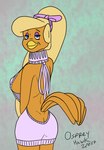 anthro bare_back beak blonde_hair blue_eyes clothing female hair solo sweater topwear virgin_killer_sweater yellow_beak osprey-hawk_(artist) don_bluth meme_clothing rock-a-doodle goldie_pheasant avian bird galliform phasianid hi_res meme