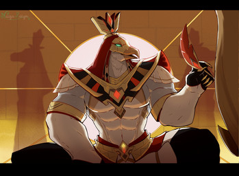 abs anthro beak clothing egyptian egyptian_architecture egyptian_clothing egyptian_headdress feathers green_eyes holding_object light looking_at_viewer male mask muscular muscular_male pecs pupils rim_light sitting slit_pupils solo white_body white_feathers naga_rajaf egyptian_mythology genshin_impact middle_eastern_mythology mihoyo mythology thoth thoth_(genshin_impact) avian bird deity 2026 absurd_res colored digital_drawing_(artwork) digital_media_(artwork) hi_res lighting shaded signature