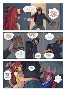 anthro aroused backpack blue_eyes blush bottomwear breasts claws clothed clothing college college_student dialogue dominant dominant_female ear_twitch electronics facial_hair female finger_claws fingering grabbing_from_behind green_eyes group hair hands_on_crotch headphones headphones_around_neck hoodie male male/female nude partially_clothed pawpads red_hair school school_uniform skirt small_breasts stirrup_legwear teasing teasing_with_hand text toe_claws topwear trio twintails_(hairstyle) uniform kiu-wot naili_(cyberkaps) yawara_(kiu-wot) domestic_cat felid feline felis human lagomorph leporid mammal rabbit absurd_res comic english_text hi_res