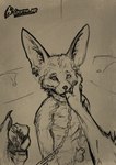 anthro chain chain_leash finger_in_mouth leash male sitting submissive submissive_male gaertan canid canine fennec_fox fox mammal true_fox digital_media_(artwork) hi_res krita_(artwork) sketch