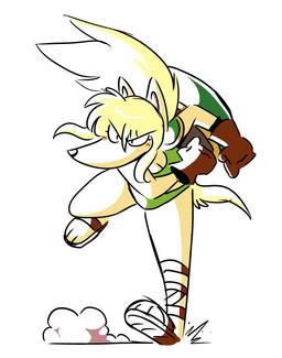 3_toes 4_fingers action_pose anthro big_breasts biped black_nose blonde_hair blush blush_stickers breasts brown_clothing brown_gloves brown_handwear brown_sandal cleavage clothed clothed_anthro clothed_female clothing dog_tail dust_cloud eyebrow_through_hair eyebrows eyelashes feet female female_anthro fingers footwear front_view fur gloves green_clothing green_shield green_topwear hair hair_between_eyes handwear pointy_ears ponytail pose prick_ears running sandals shield shoes snout solo tail toes topwear translucent translucent_hair yellow_body yellow_fur yellow_tail kabula_(artist) borzoi canid canine canis domestic_dog hunting_dog mammal sighthound 2023 absurd_res colored digital_drawing_(artwork) digital_media_(artwork) hi_res partially_colored shaded simple_shading