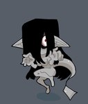 1_eye black_hair covered_eyes female floating grey_body grey_skin hair humanoid_pointy_ears nude pointy_ears simple_background solo tail_weapon drosgrassy_06 humanoid digital_media_(artwork) flat_colors shaded simple_shading